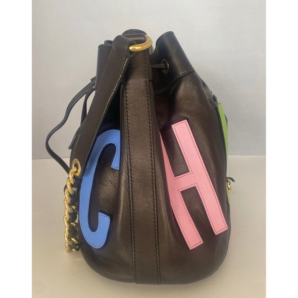 Moschino Bucket Bag Womens Medium Black Multi-Color Excellent Leather Tassel - Picture 3 of 10